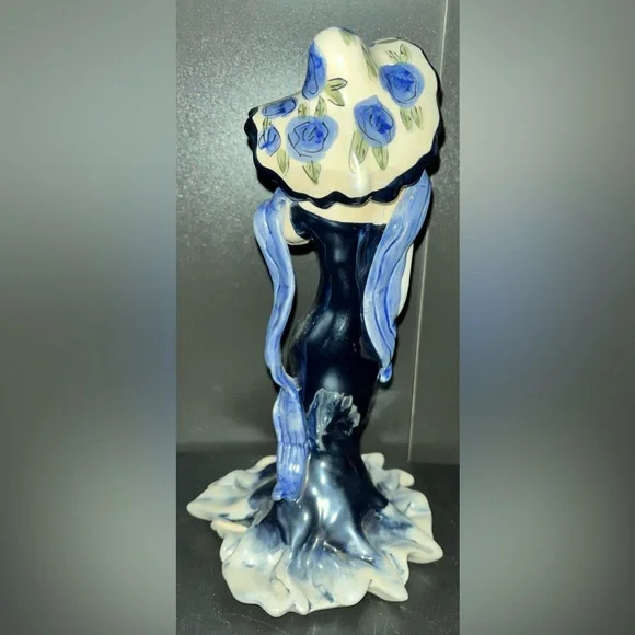 Heather Goldminc vintage woman wearing blue dress and blue flower hat figurine. - Picture 3 of 8